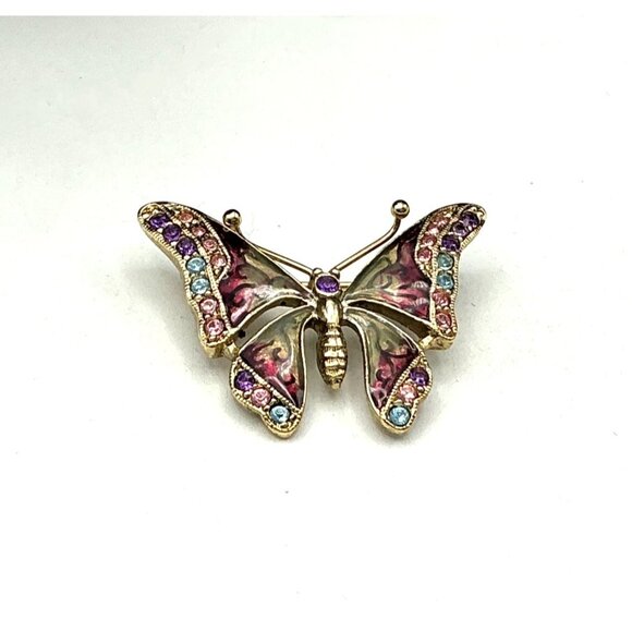 Vintage Gold Tone Butterfly Brooch With Rhinestones - Picture 1 of 3